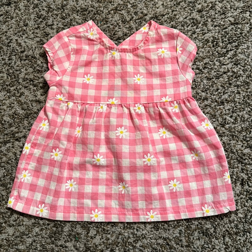 Pink plaid flower dress Baby Girl